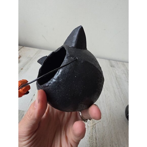 Vintage paper mache cat basket Halloween decor shabby chic glitter - Picture 6 of 9